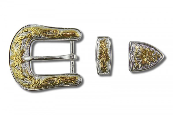 Belt Buckle Set, Floral, silver / gold